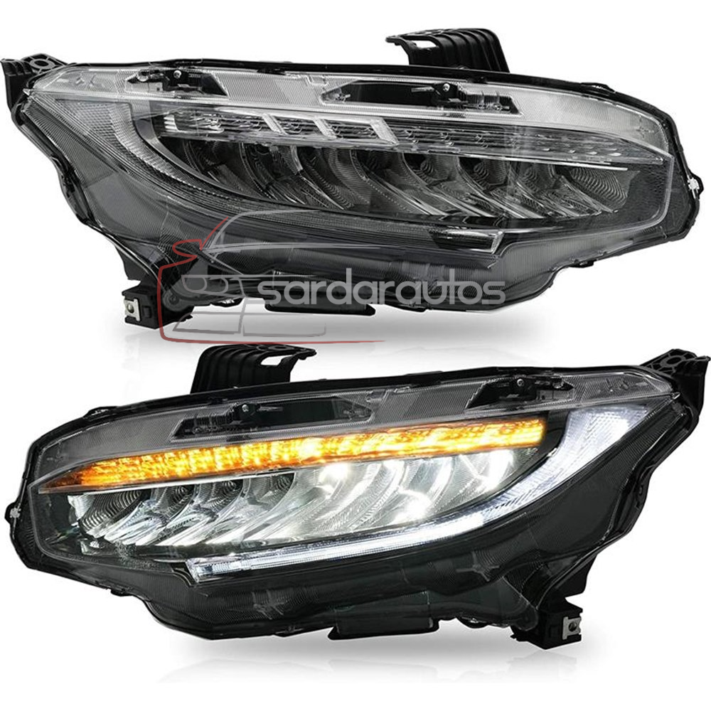 Honda Civic X 10 Gen Uplift OEM Sequential LED With Blink Indicator Headlights/Headlamps (2016-2021)