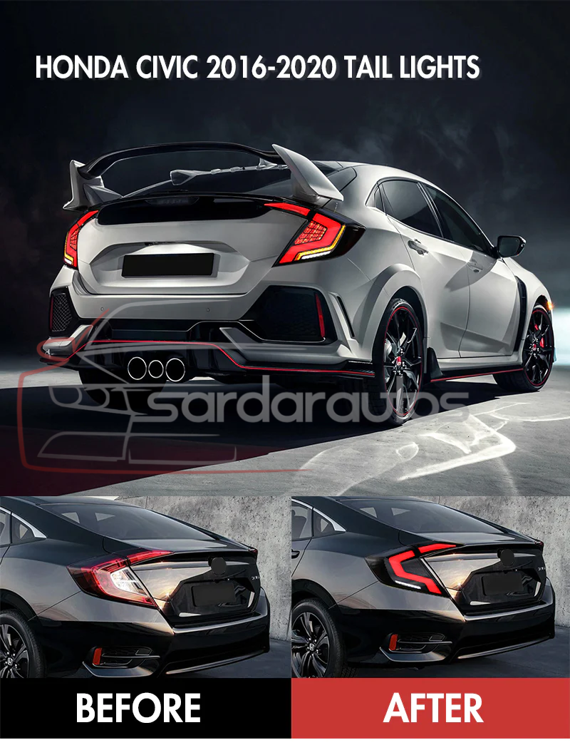 Honda Civic 2016–2021 Audi Style Tail Lights (Civic X Rear Lamps)