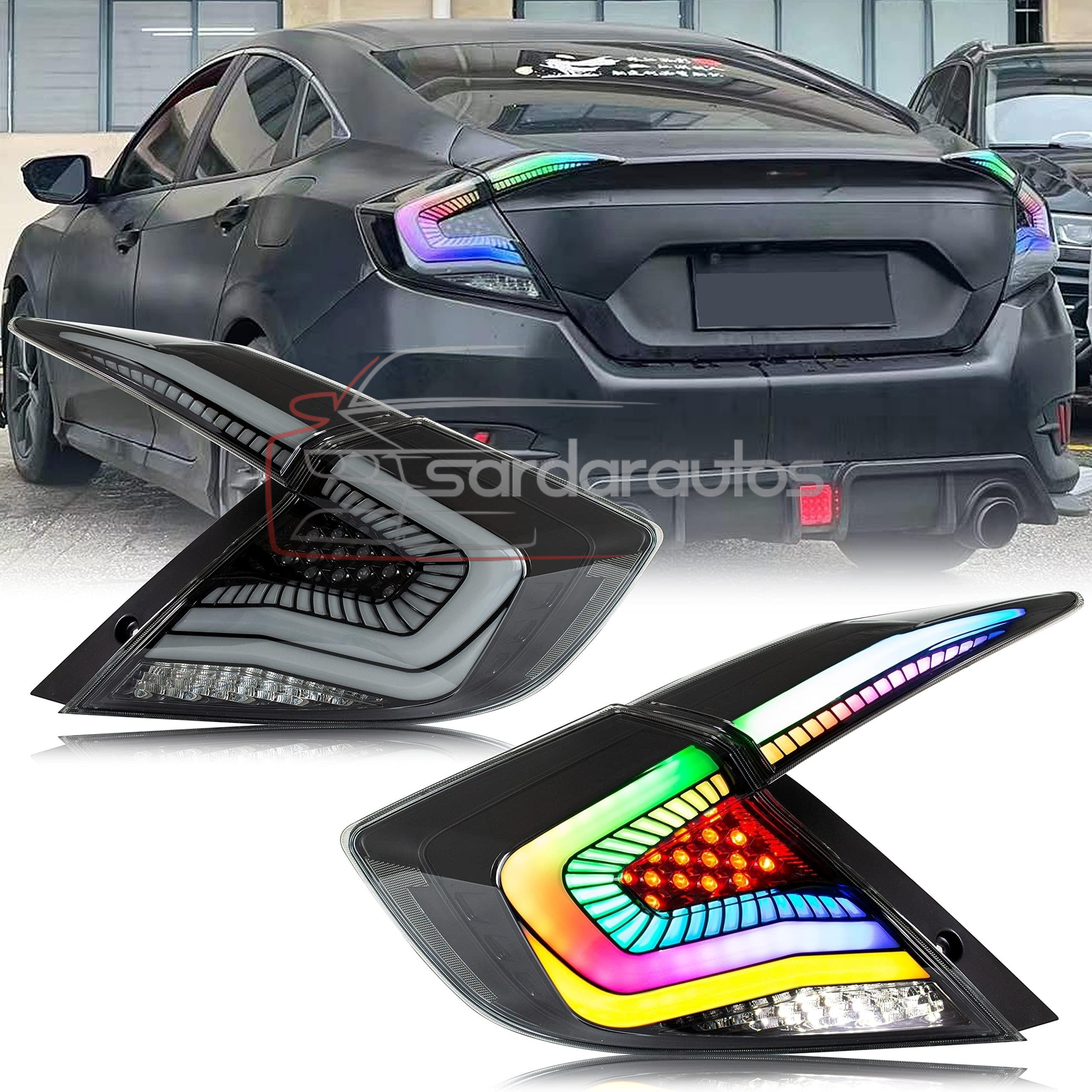 Honda Civic X 10 Gen RGB Rear Lamps / Taillights Snake Style (2016-2021)