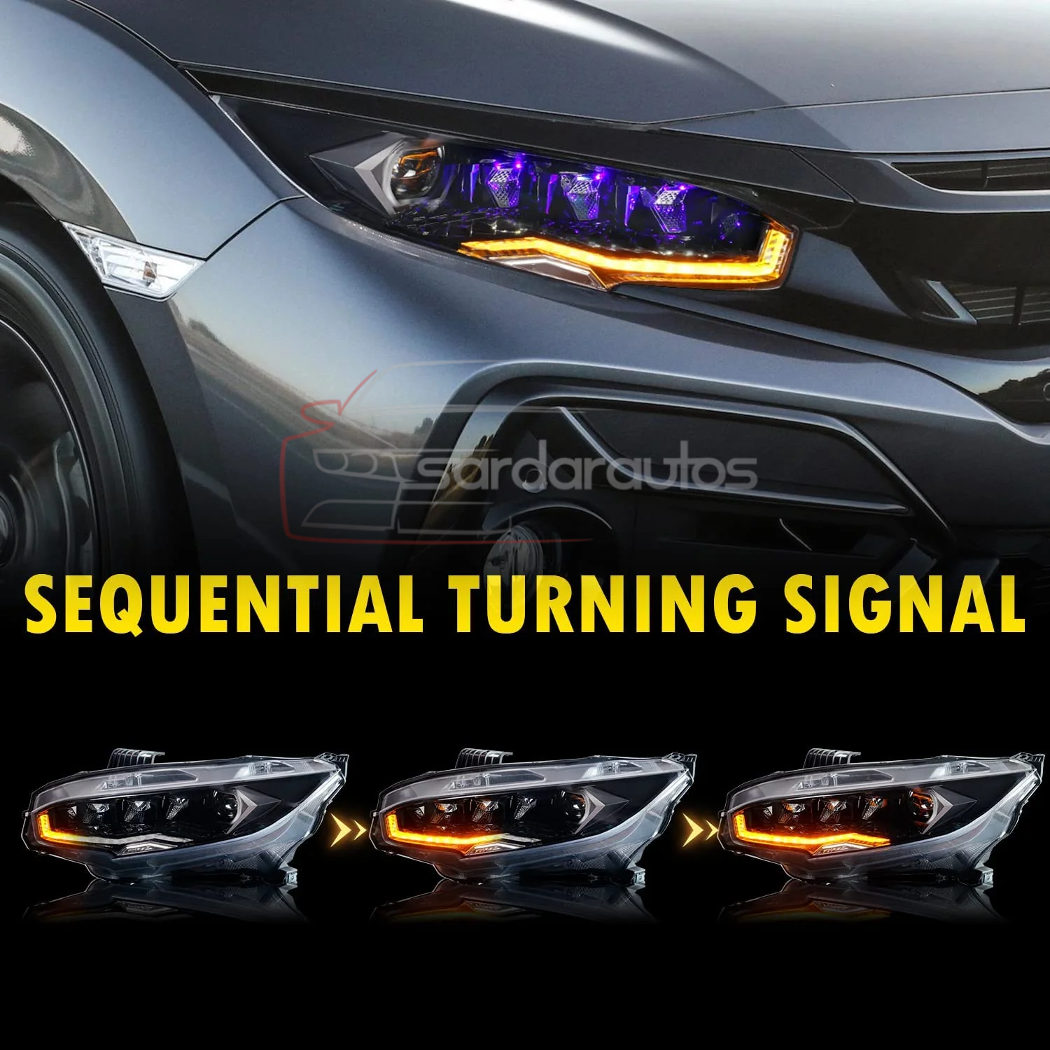 Honda Civic X LED Dragon Eye Style Headlights/ Head Lamps For 2016 - 2021