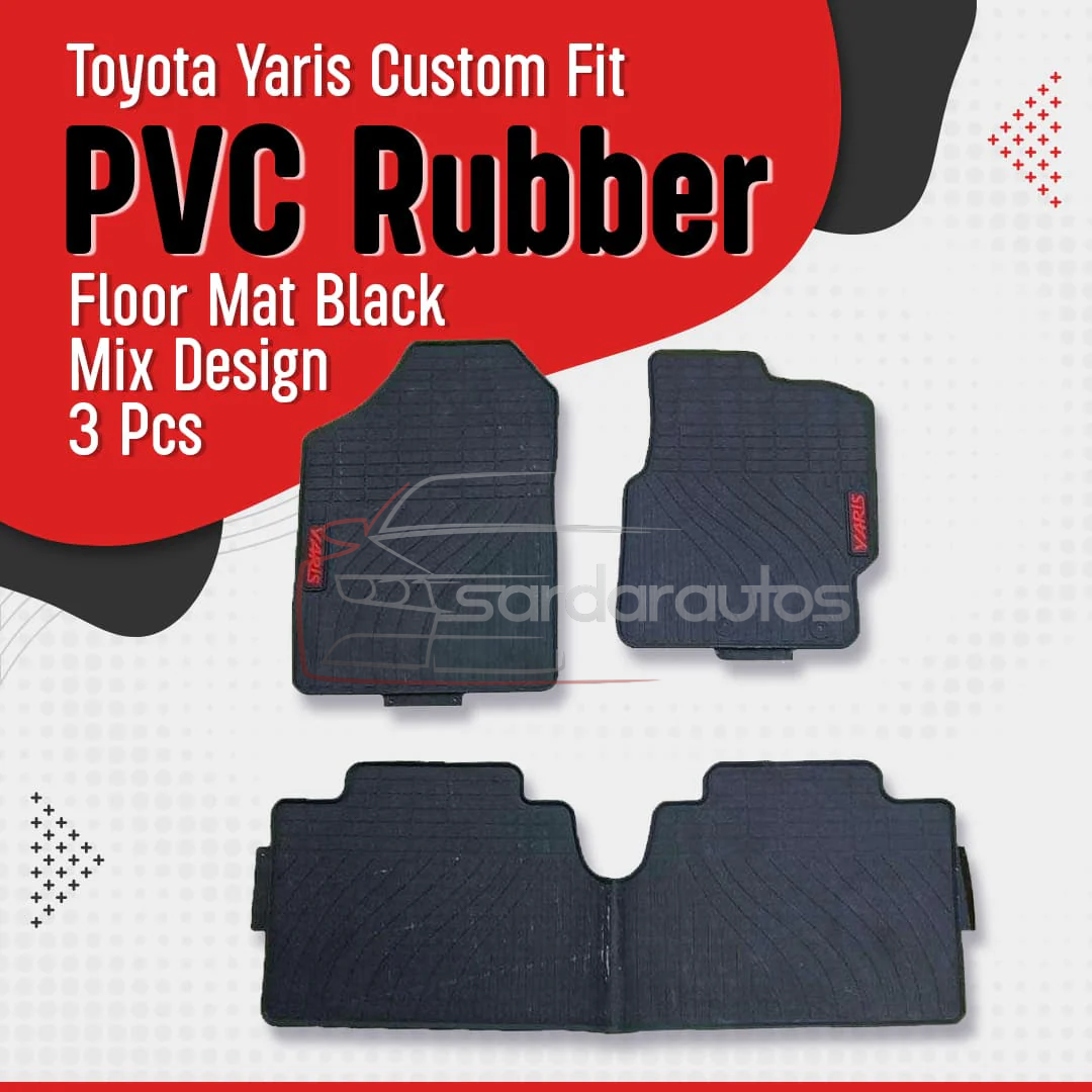 Toyota Yaris Custom Fit PVC Rubber Floor Mat 3Pcs 2020-2021 - Black Mix Design
