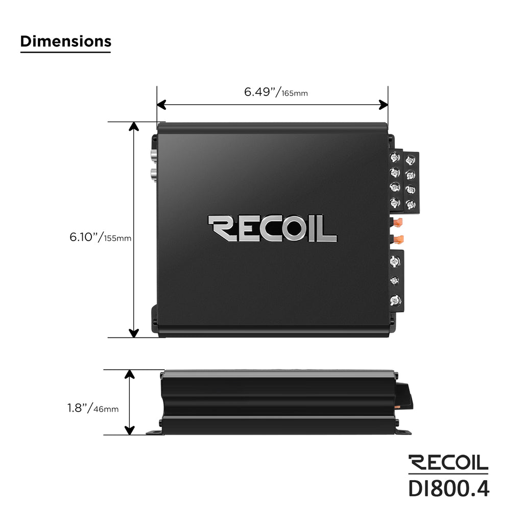 DI800.4 Full-Range Class-D 4-Channel Car Audio Amplifier, 1,500 Watts, 2-4 Ohm Stable, MOSFET Power Supply, Bridgeable