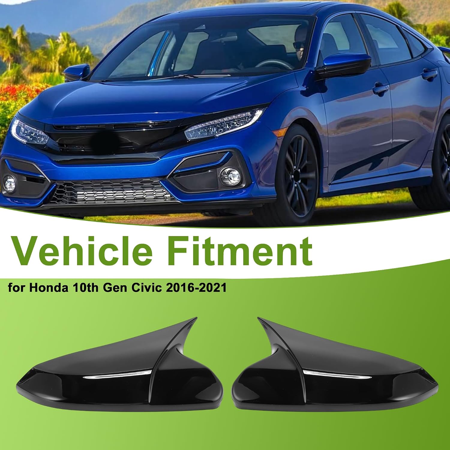 Honda Civic Carbon Fiber- Gloss Black Side Mirror Cover Batman Style 2016-2021