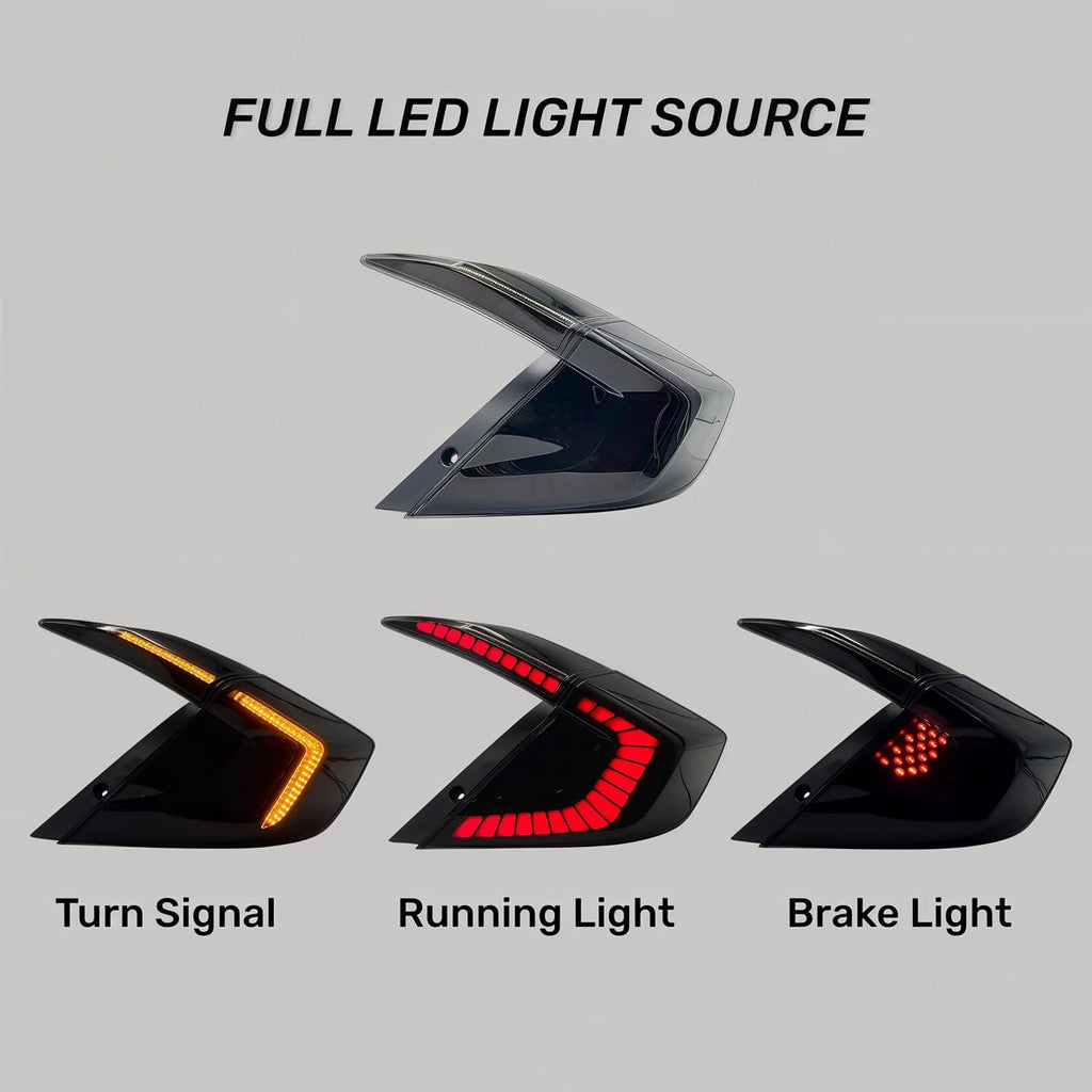 Honda Civic X (2016-2021) Dragon Style Tail lights Smoke