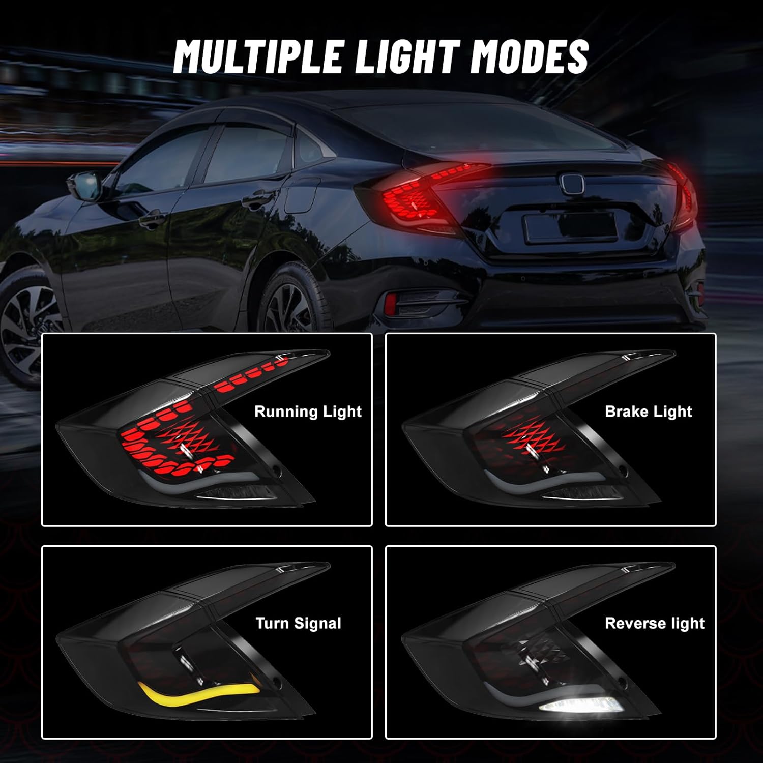 Honda Civic (2016-2021) Snake Style V2 Smoke