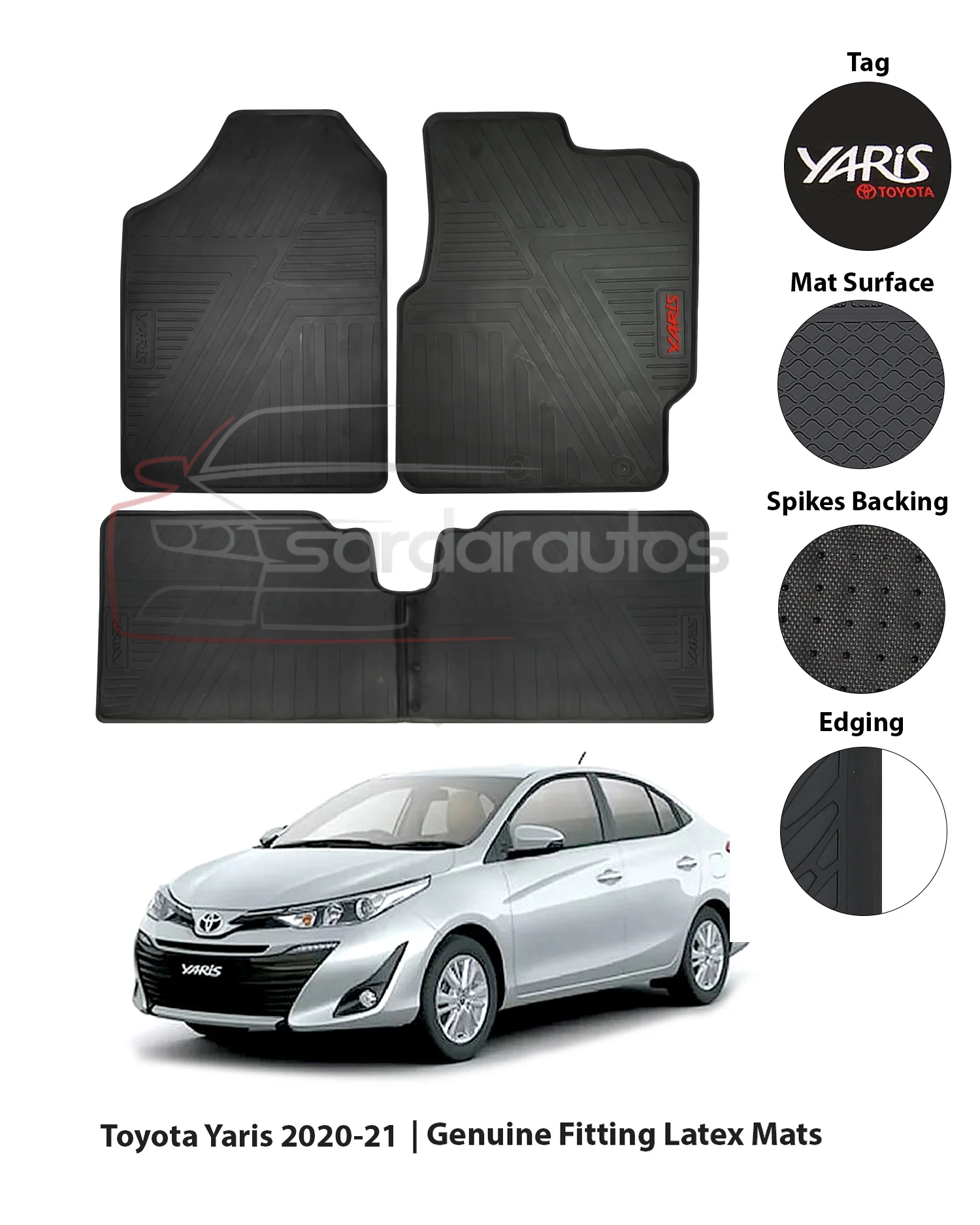 Toyota Yaris Custom Fit PVC Rubber Floor Mat 3Pcs 2020-2021 - Black Mix Design