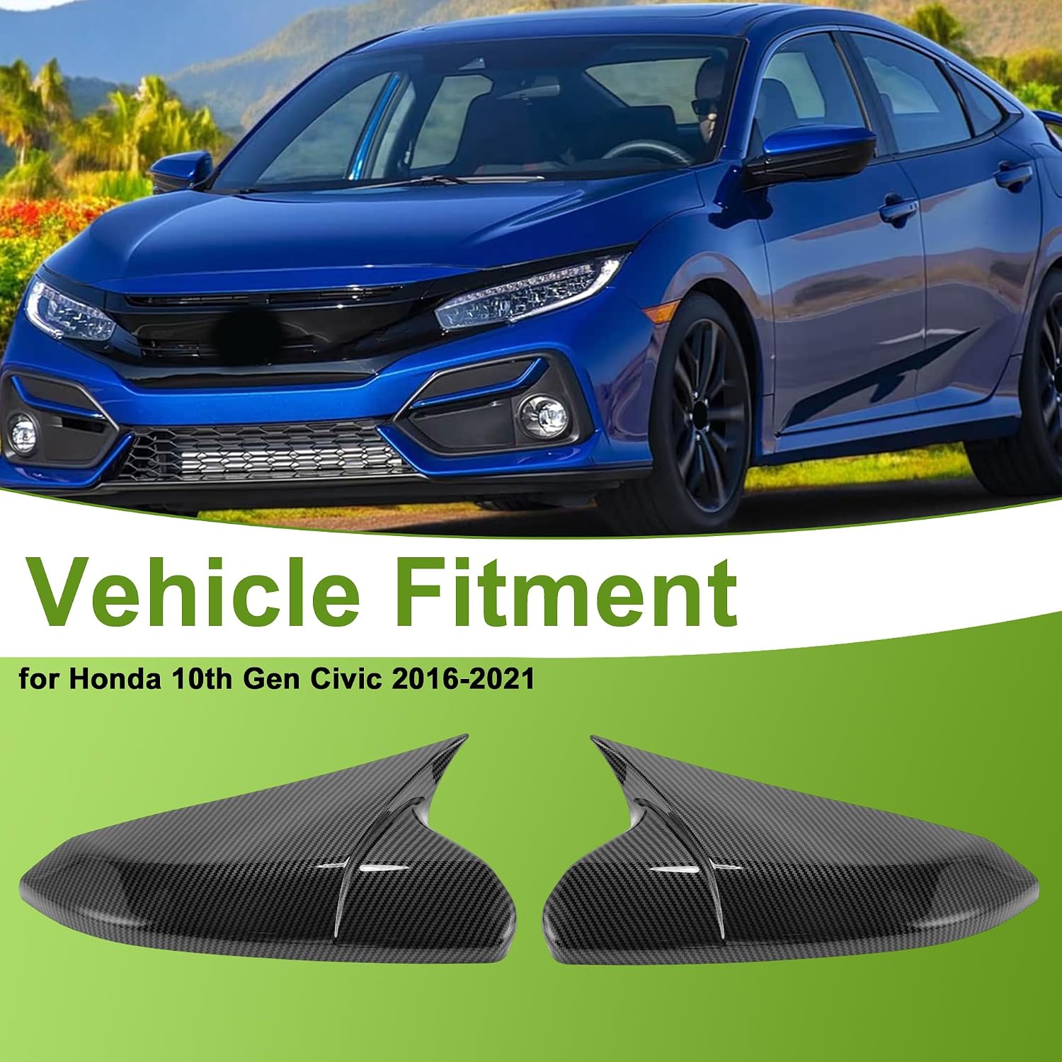 Honda Civic Carbon Fiber- Gloss Black Side Mirror Cover Batman Style 2016-2021