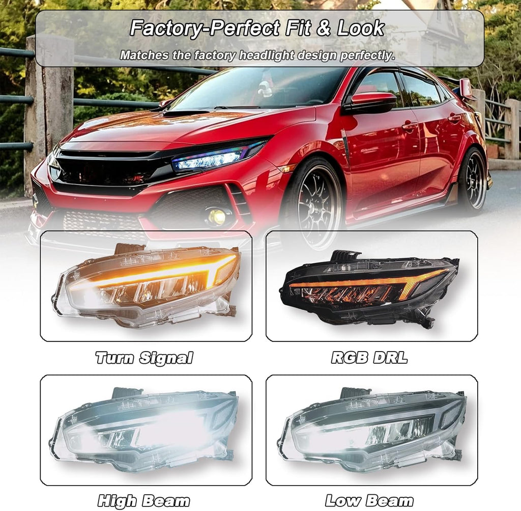 Honda Civic (2016-2021) Audi Style Headlights Version 1