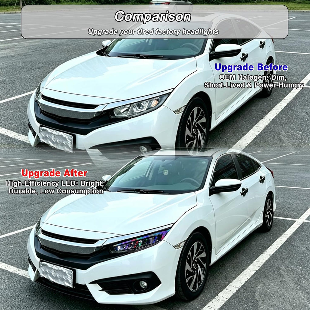 Honda Civic (2016-2021) RGB Audi Style Head Lights Mobile App Control