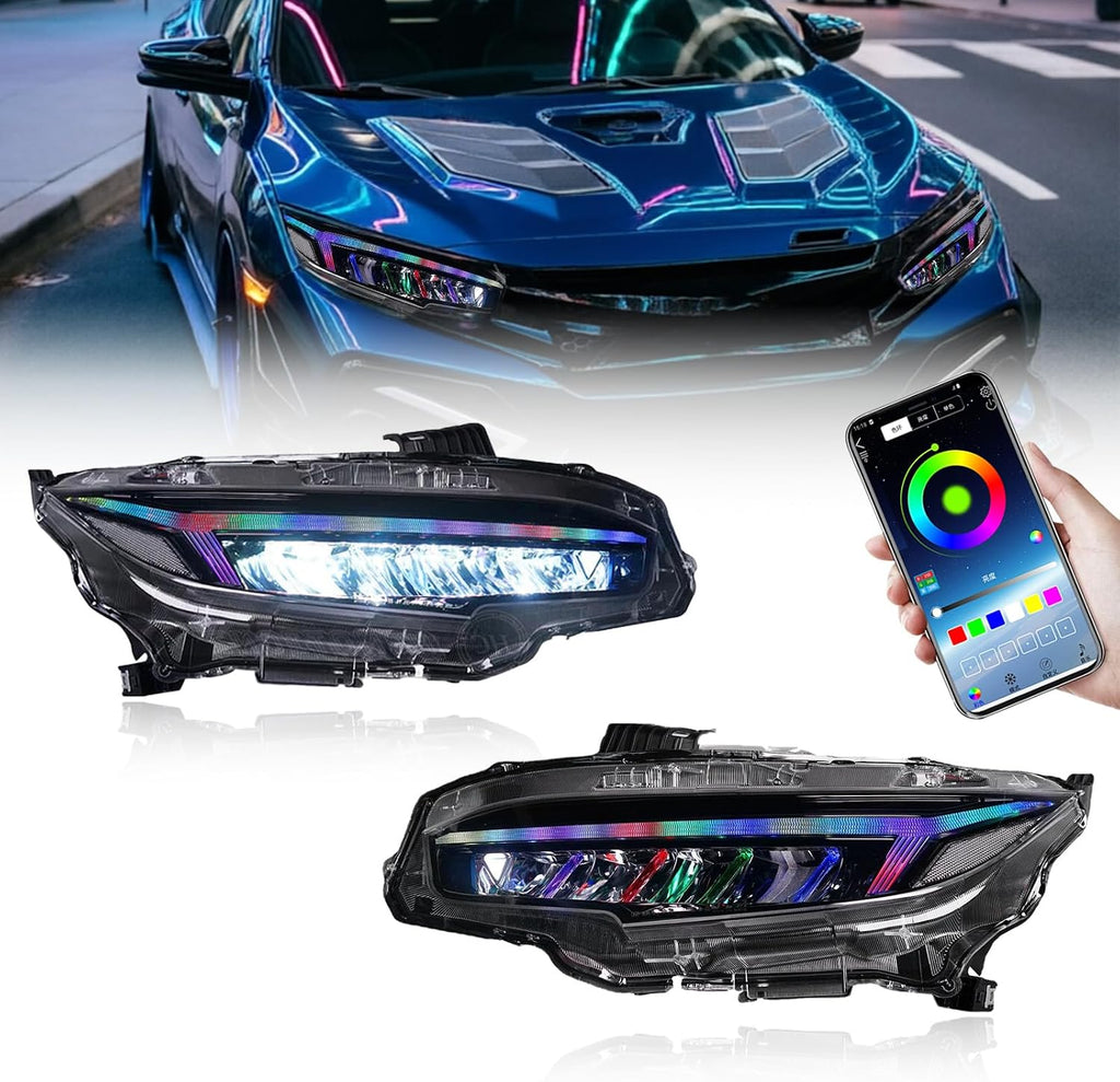 Honda Civic (2016-2021) RGB Audi Style Head Lights Mobile App Control