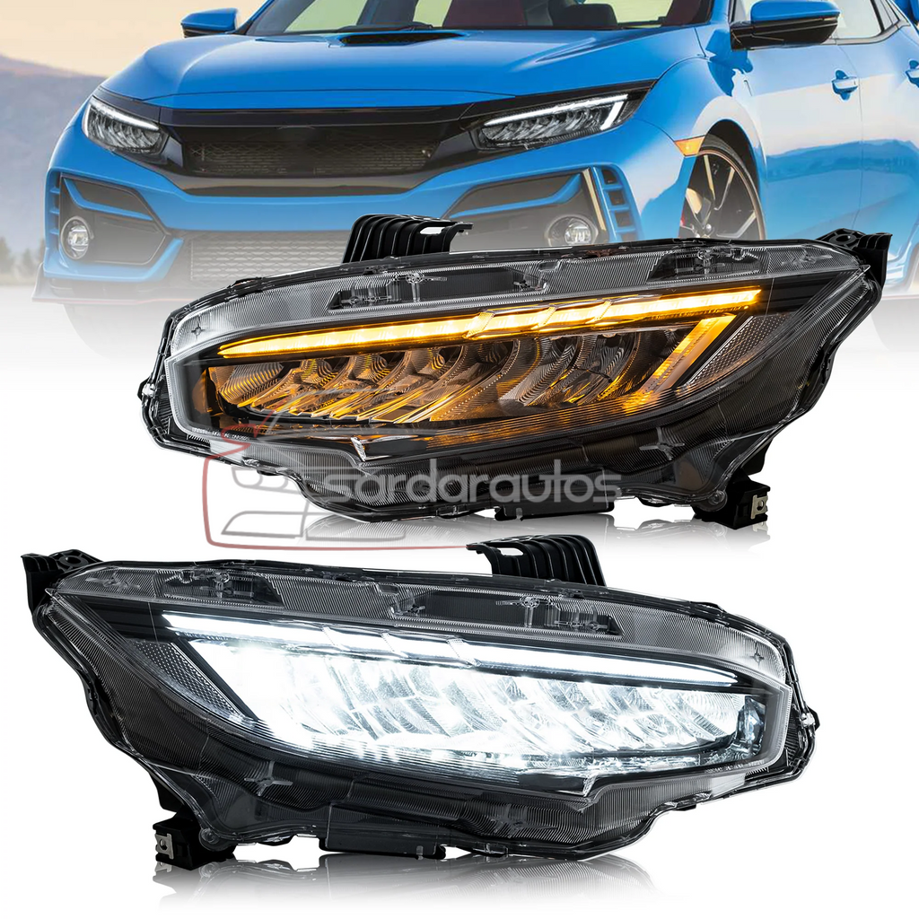 Honda Civic X 10 Gen Uplift OEM Sequential LED With Blink Indicator Headlights/Headlamps (2016-2021)