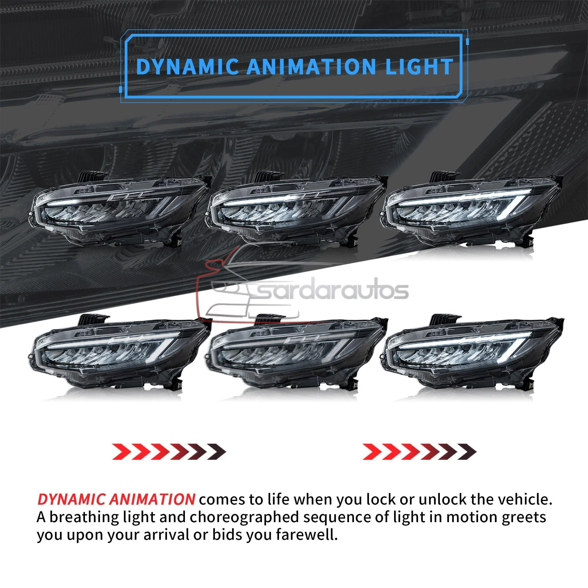 Honda Civic X 10 Gen Uplift OEM Sequential LED With Blink Indicator Headlights/Headlamps (2016-2021)