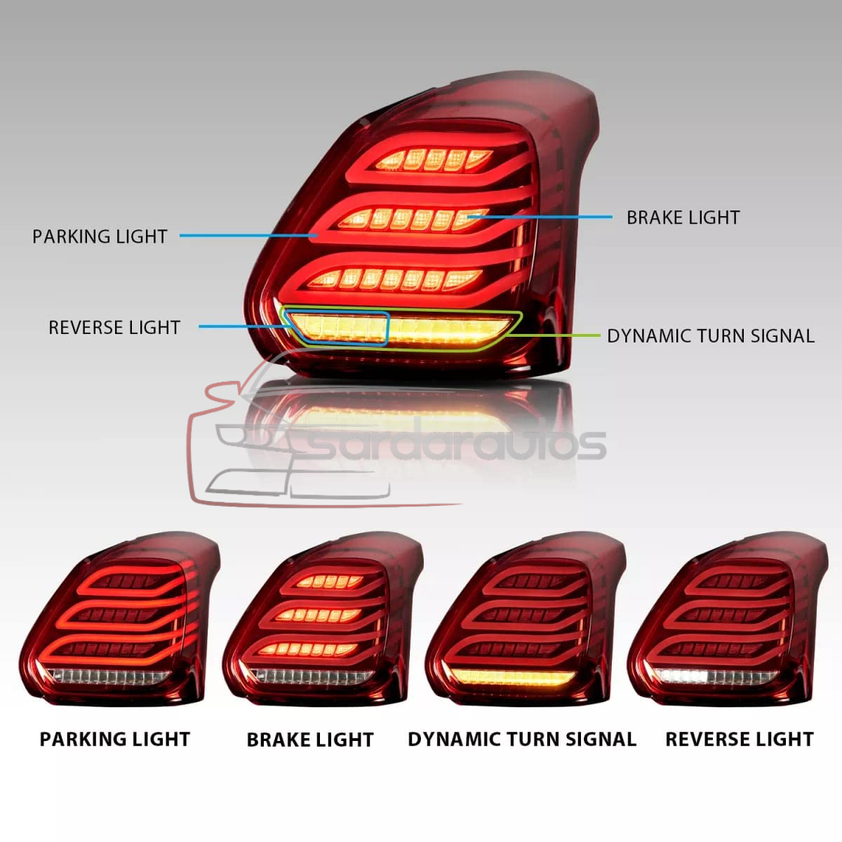 Suzuki Swift Matrix Style Tail Lights (2018-2026) RED/SMOKE