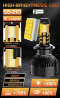 8 Copper Led for Headlights 420 WATTS Pair - High Brightness- Long Through