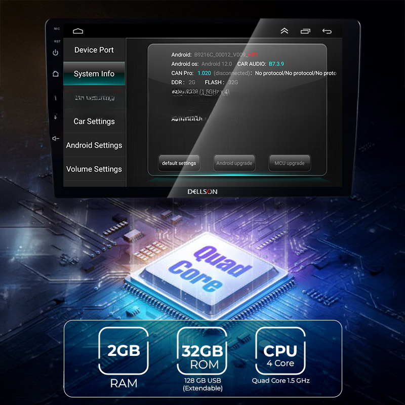 Dellson 9550 QLED Android CarPlay LCD Panel 2GB+32GB Fits in all Cars