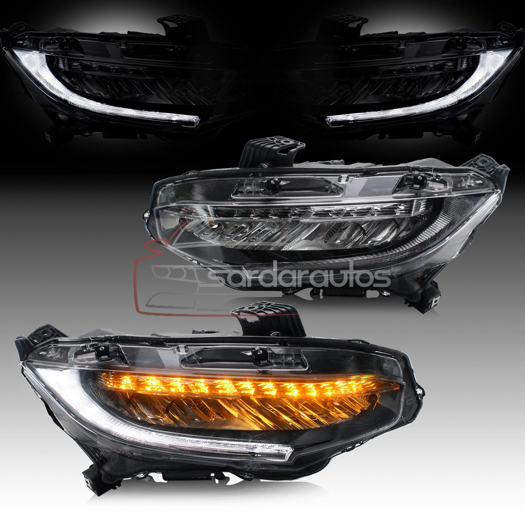 Honda Civic X 10 Gen Uplift OEM Sequential LED With Blink Indicator Headlights/Headlamps (2016-2021)