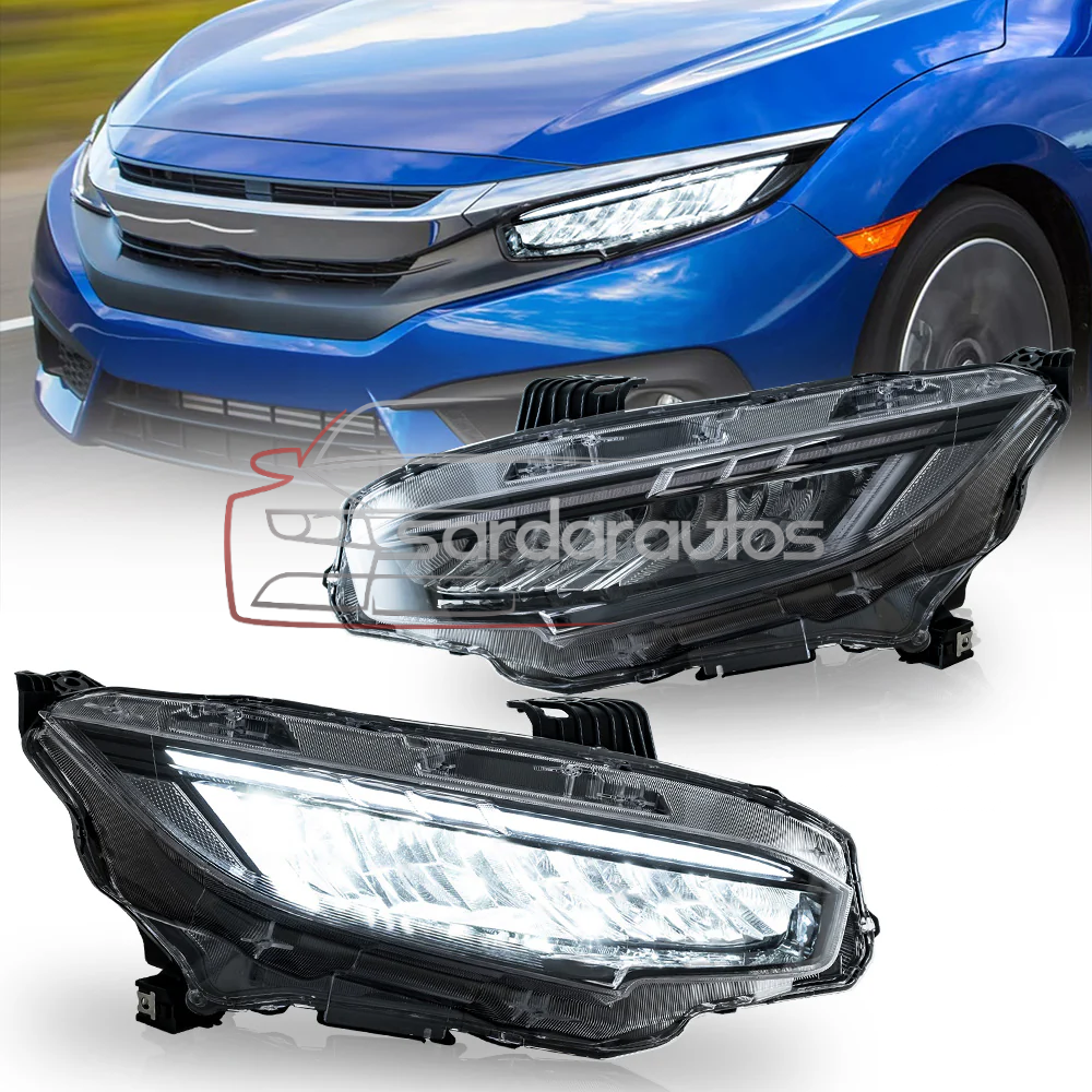 Honda Civic X 10 Gen Uplift OEM Sequential LED With Blink Indicator Headlights/Headlamps (2016-2021)