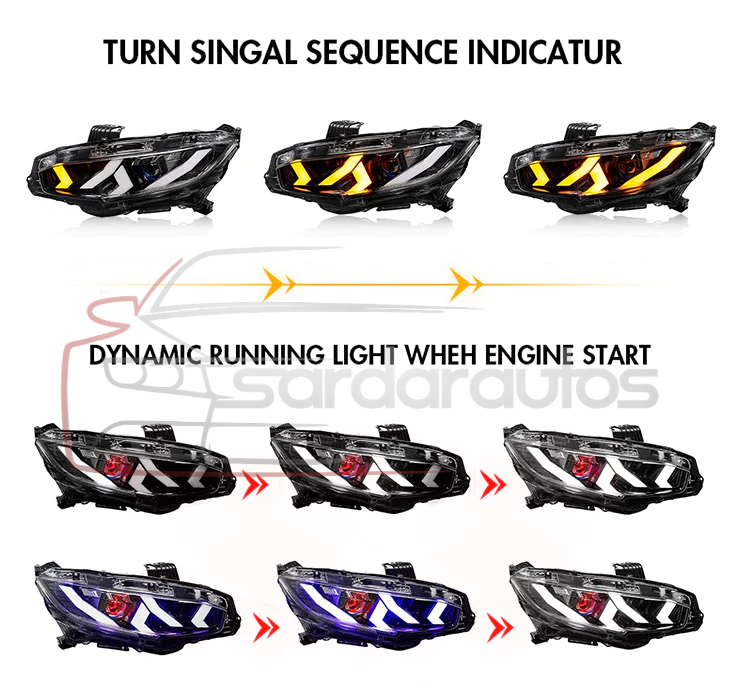Honda Civic Lamborghini Huracan Style Headlight 2016-2019